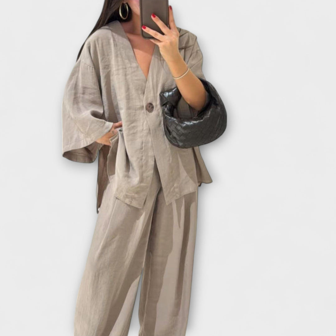 Jacqueline | Ležerna V-Izrez Bluza i Hlače Duo