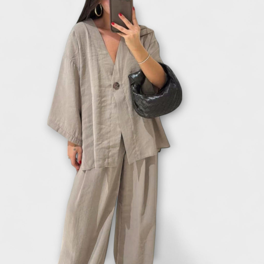 Jacqueline | Ležerna V-Izrez Bluza i Hlače Duo