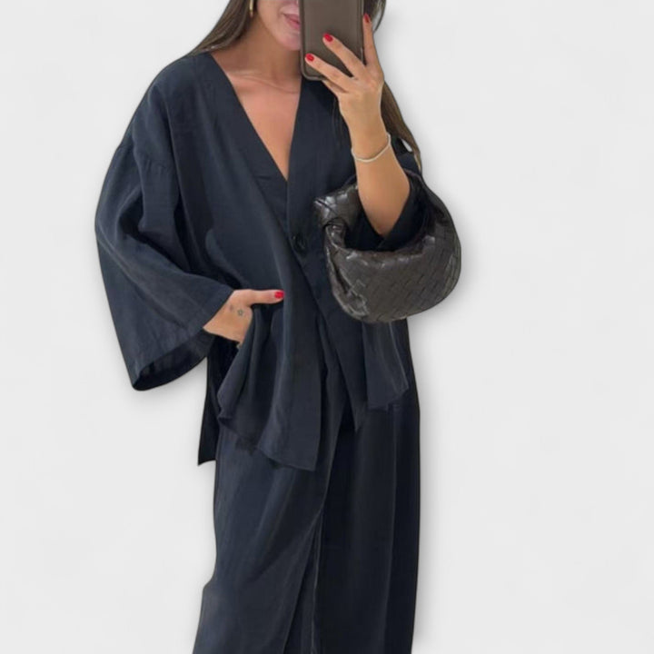 Jacqueline | Ležerna V-Izrez Bluza i Hlače Duo