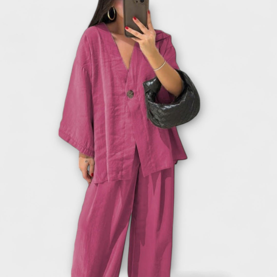 Jacqueline | Ležerna V-Izrez Bluza i Hlače Duo