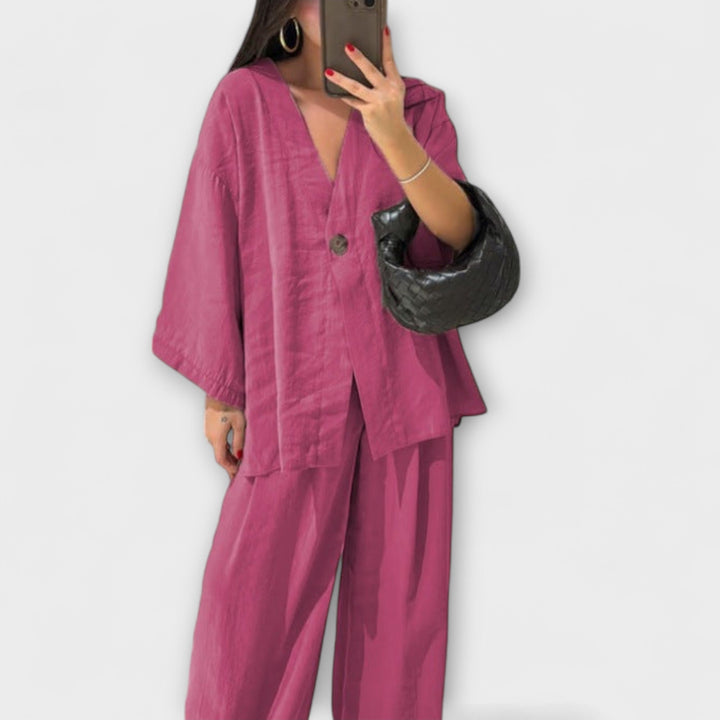 Jacqueline | Ležerna V-Izrez Bluza i Hlače Duo