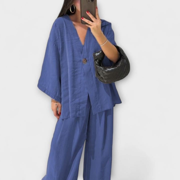 Jacqueline | Ležerna V-Izrez Bluza i Hlače Duo