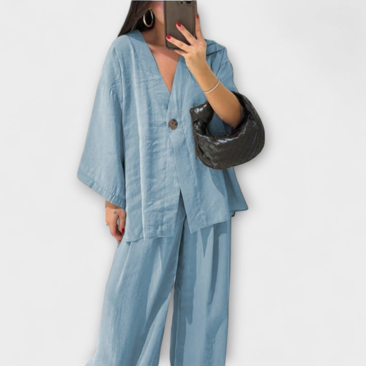 Jacqueline | Ležerna V-Izrez Bluza i Hlače Duo