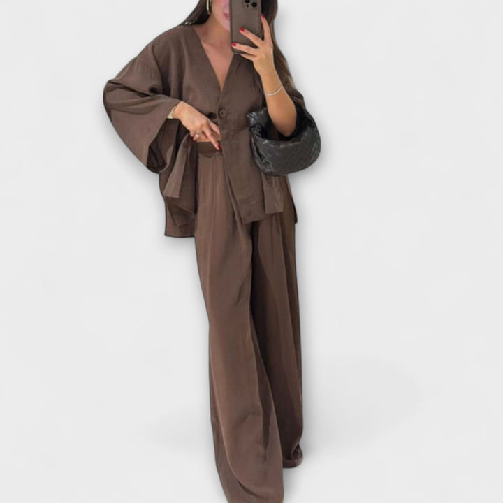 Jacqueline | Ležerna V-Izrez Bluza i Hlače Duo