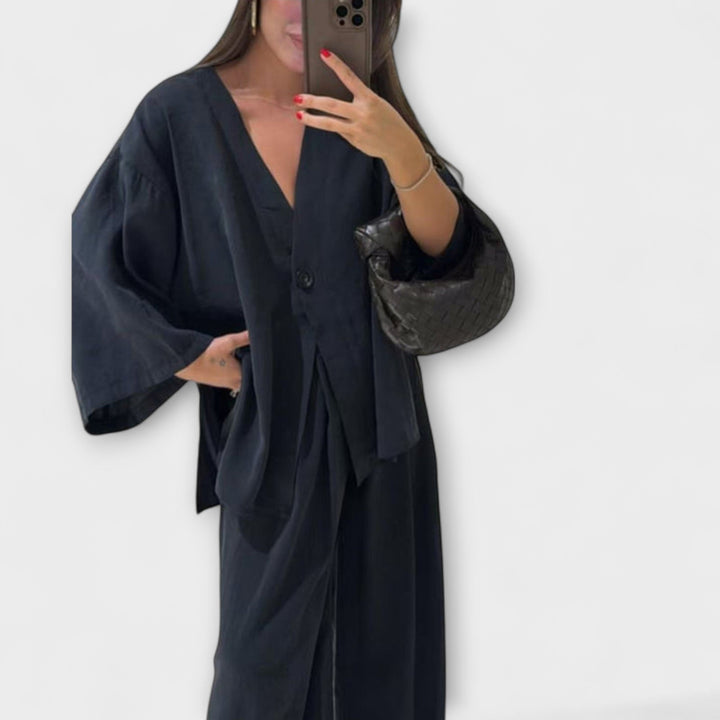 Jacqueline | Ležerna V-Izrez Bluza i Hlače Duo