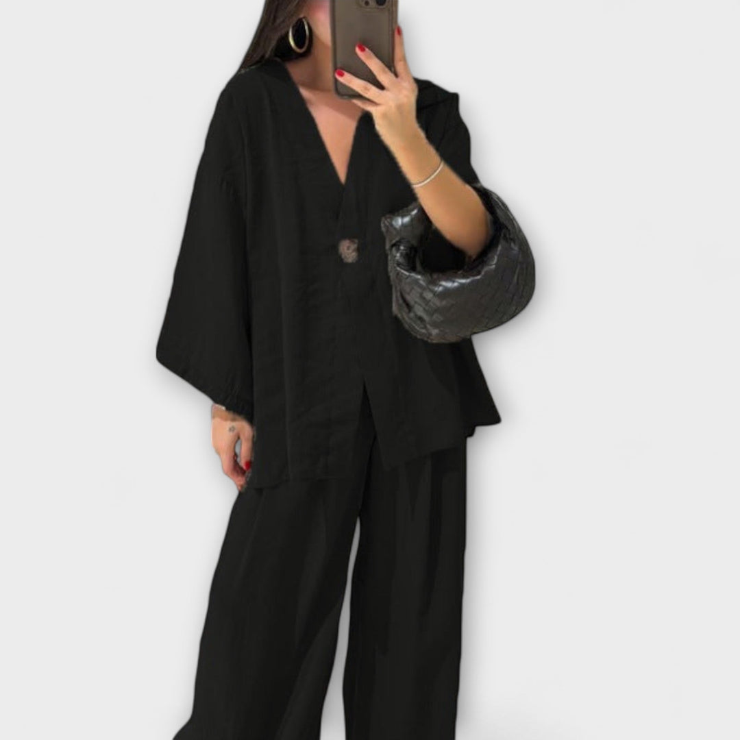 Jacqueline | Ležerna V-Izrez Bluza i Hlače Duo