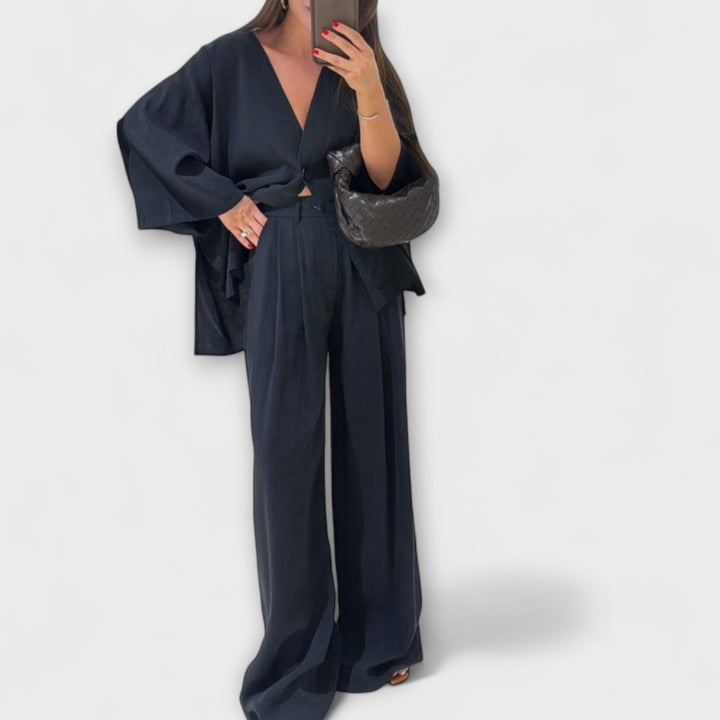 Jacqueline | Ležerna V-Izrez Bluza i Hlače Duo